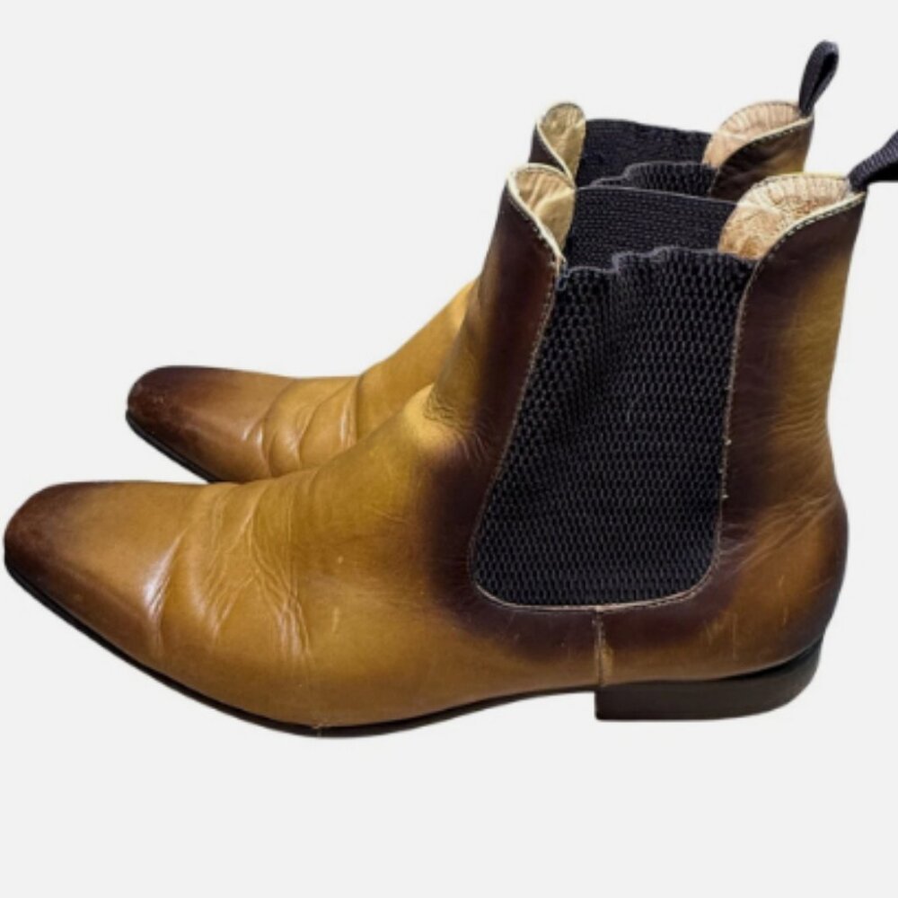 Carrucci Leather Chelsea Boots Mens 10.5 Brown Tan Ankle Pull On Dress Shoes